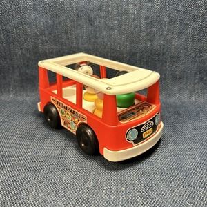 Vintage 1969 Fisher Price Mini Bus With 3 Little People And Dog Minivan Red